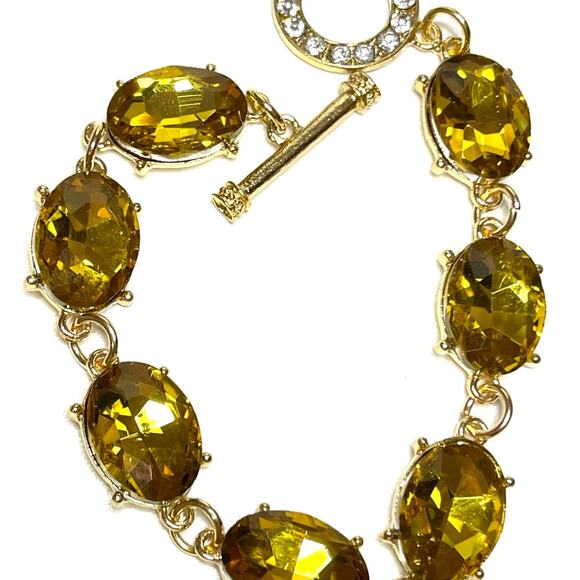 NEW Bracelet Chunky Amber Gold Topaz Rhinestone Trendy Jewelry Devil wears m10 - Picture 3 of 5